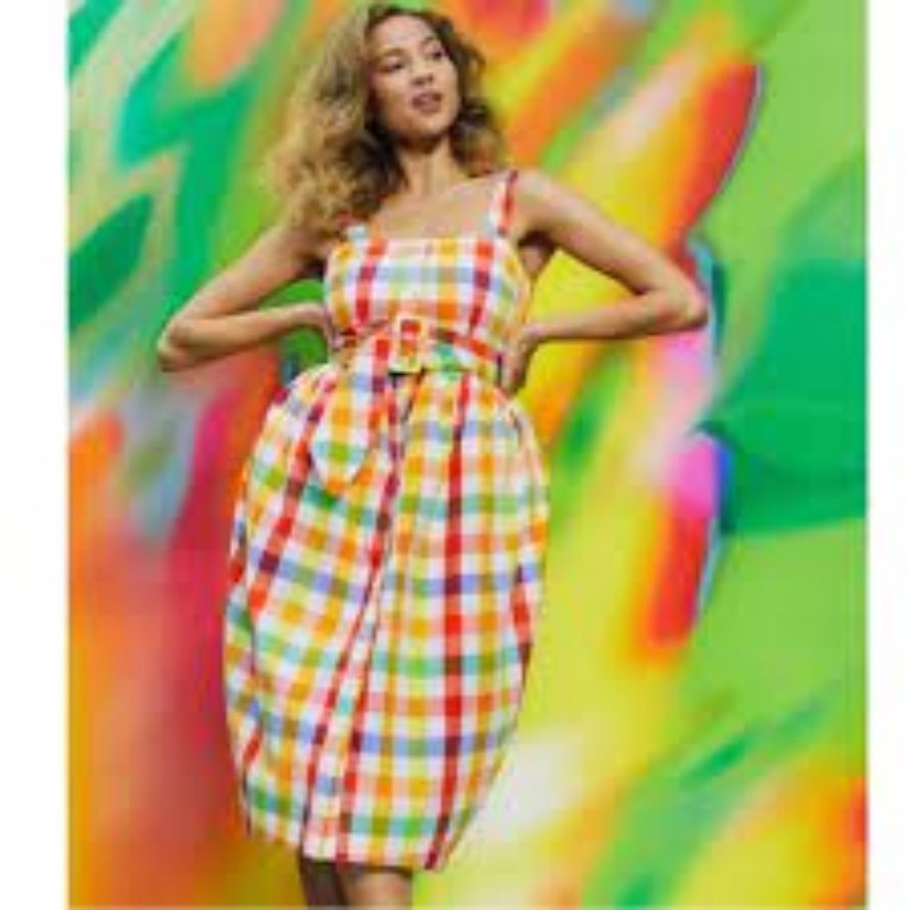 Christopher John Rogers Target - Plaid Wide Strap Tie Waist Tank Dress Size 6